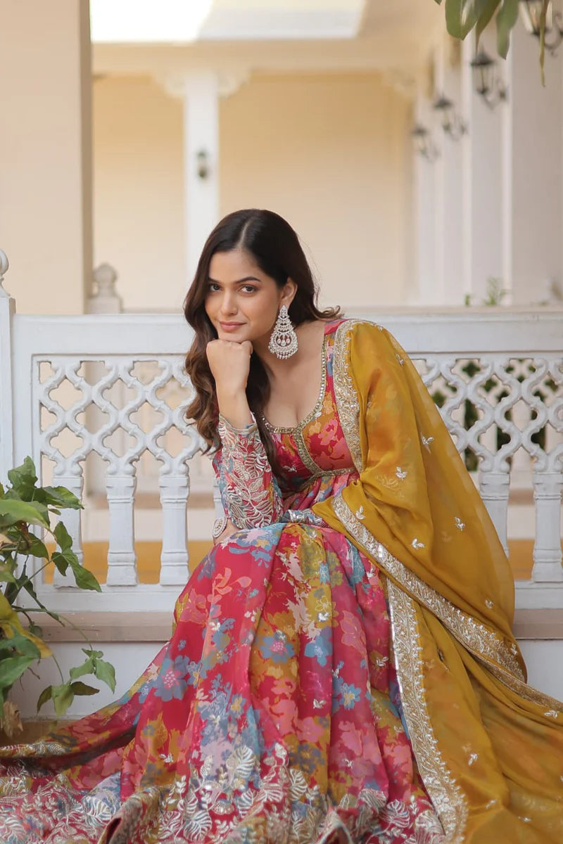 Druthi Elegance Anarkali Gown With Dupatta Set